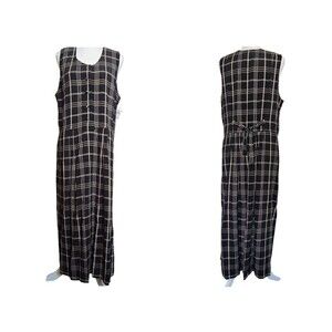 New Talbots Dress Women's Size 12 Black Tan Check Sleeveless Maxi Tie Back Class